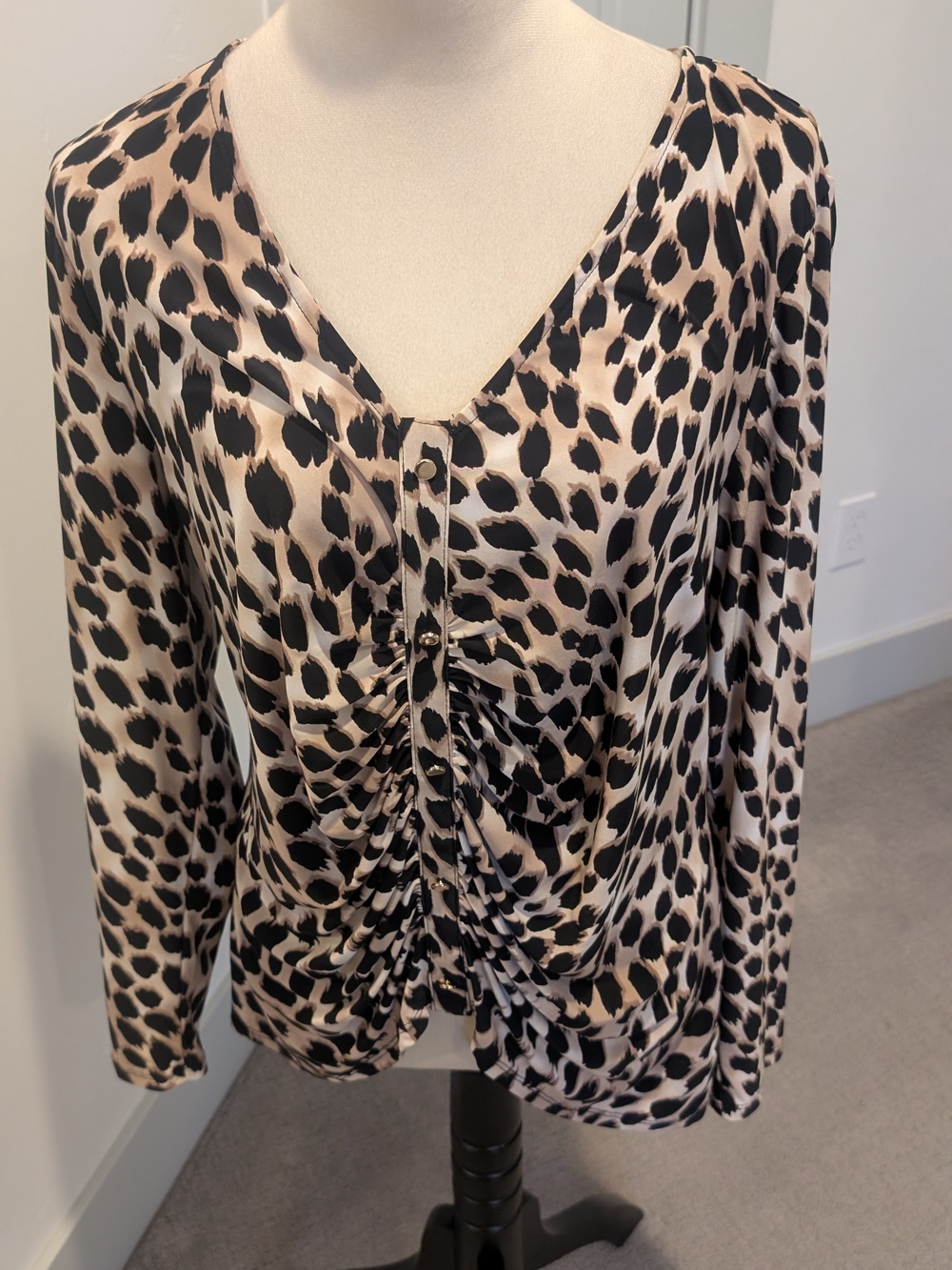 INC International Concepts Leopard-Print V-Neck Blouse - Beige & Black